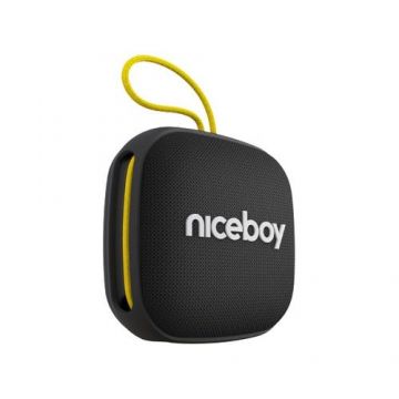 Boxa portabila Niceboy Raze Mini 4, Wireless, 5W, Bluetooth 5.0, Microfon, FM, IPX5, MaxxBass, autonomie pana la 8 ore, incarcare USB-C, Negru