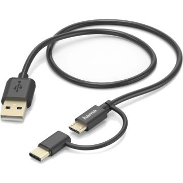 Cablu Hama 2 in 1 cu adaptor USB Type-C, 1 m