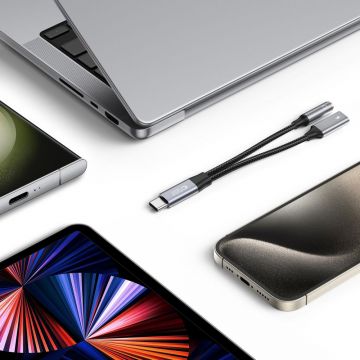 Cablu TECH-PROTECT UltraBoost, tata USB-C la mama USB-C si Jack 3.5 mm, 60W, 6A, Negru