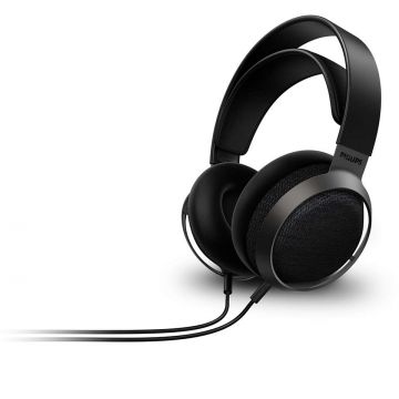 Casti audio Philips Fidelio X3/00, Hi-Res Audio, Neodim, 50mm, 100 dB, lungime cablu 3m, metal/piele, clema cablu, negru