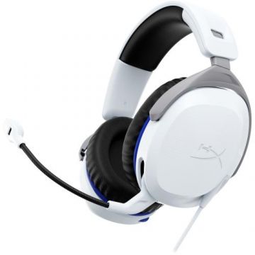 Casti Gaming HyperX Cloud Stinger 2 PS5/PS4/PC, Jack 3,5mm pentru conectare direct la controller, drivere 50mm, slidere gradate, microfon cu noise cancelling, spuma cu memorie (Alb)