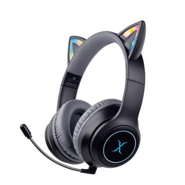 Casti gaming wireless FoxXray HAB-10 DazzleCat BK, pliabile, urechi de pisica iluminate RGB, Negru