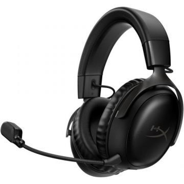 Casti Gaming Wireless HyperX Cloud III, DTS Headphone:X Spatial Audio, 2.4GHz, spuma cu memorie, microfon 10mm metal mesh si noise cancelling, PC/PS5/PS4/Switch (Negru)