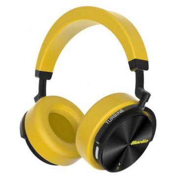 Casti Stereo Wireless Bluedio T5S, Anularea zgomotelor, Tip C, Bluetooth, Microfon, Extra Bass, Senzor Infrarosu (Galben)