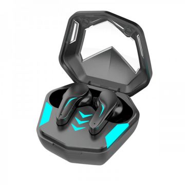 Casti wireless TWS Game MD188, dual mode gaming/music, timp raspuns 65ms, no delay,360 stereo, carcasa power bank, touch control, Bluetooth 5.1, negru