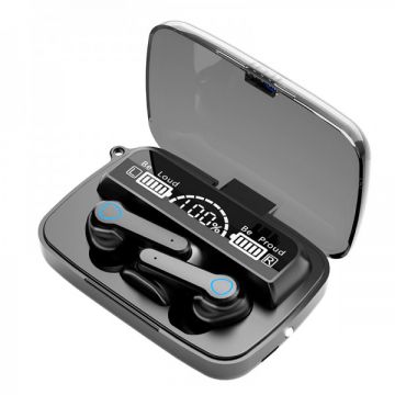 Casti wireless TWS M19 Binaural EarPods, bluetooth 5.1, waterproof IPX7, displayLED,HD Sound HIFI, cu lanterna, negru