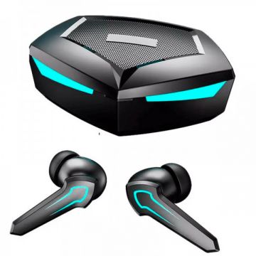 Casti wireless TWS P30, doua moduri, muzica si gaming, raspuns 45ms, 360 stereo, Bluethooth 5.1, negru