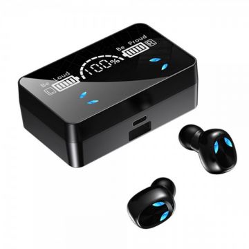 Casti wireless TWS X3 Mirror EarPods, Bluetooth 5.1 , waterproof IPX5, power bank 2000mAh, display digital indivitual, Game Mode timp raspuns 65ms, negru