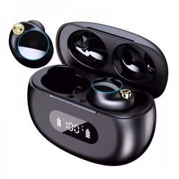 Casti wireless TWS YYK-590, pentru jocuri si muzica, sunet 360 grade, Bluetooth 5.2, carcasa power bank, afisaj LED, negru