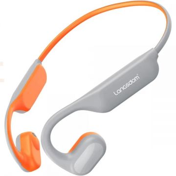 Langsdom Casti wireless open ear pentru sport, Opetec Race 4, cu microfon, autonomie 15h, rezistenta la apa IPX4, Bluetooth 5.0, alb-portocaliu