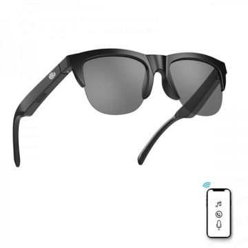 Ochelari de soare audio cu casti wireless si microfon F-06, Bluetooth 5.3, Sunet directional deschis, Rezistenta la apa IPX4, Control tactil, Protectie UV400, Unisex, negru