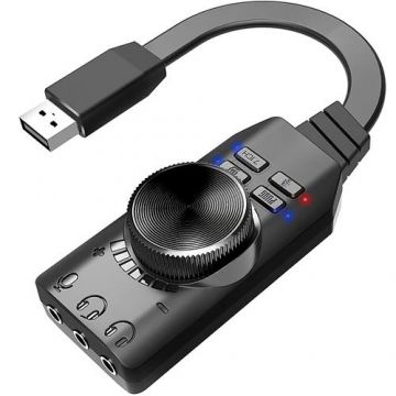 Placa de sunet USB Plextone GS3, 3 x Jack 3.5mm, Negru