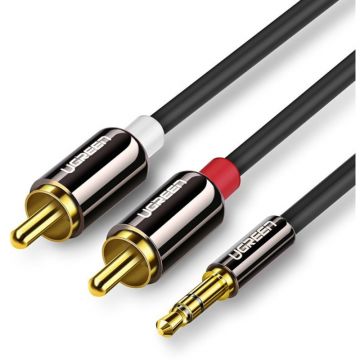 Cablu audio Ugreen AV116, Jack 3.5 mm Male - 2x RCA Male, 3m, negru