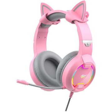 Casti Gamenote H2233D, microfon, conectori: 3.5 si USB, Driver 50mm, Lungime cablu 2.2m, iluminat RGB, Roz