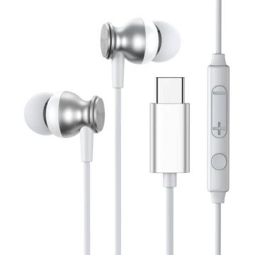 Casti JR-EC04, USB-C cu control si microfon, 1.2m, Alb/Argintiu