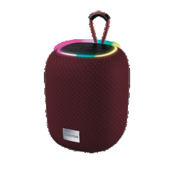 Boxa Bluetooth CANYON BSP-8, BT V5.2, BLUETRUM AB5362B, suport card TF, port USB tip C, baterie polimer de 1800 mAh, putere maxima 10 W, rosu, lungime cablu 0,50 m, 110x110x135 mm, 0.57 kg, Visiniu