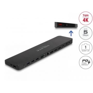 Docking station DisplayLink USB type C la Displayport/2xHDMI/5xUSB-A/1xUSB-C/LAN/SD+microSD/Audio/PD 80W, Delock 88050