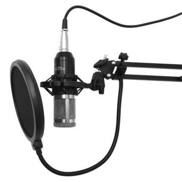 Microfon profesional Media Tech MT397S, cu accesorii pentru studio si streaming (Negru)