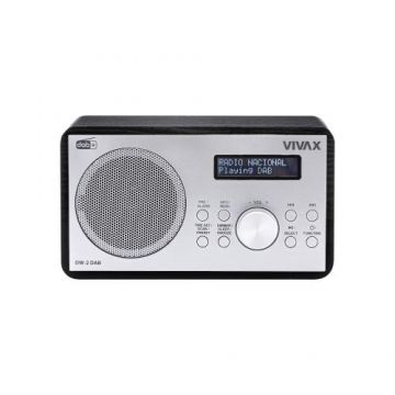Radio cu ceas Vivax DW-2 DAB, 5W, FM, DAB+, Bluetooth, afisaj LED, 30 posturi presetate, carcasa lemn, Negru