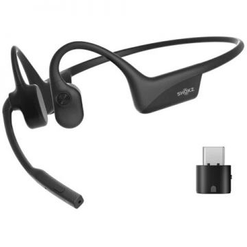 Shokz Casca SHOKZ OpenComm2 bluetooth conductie osoasa, adaptor USB-C, Negru