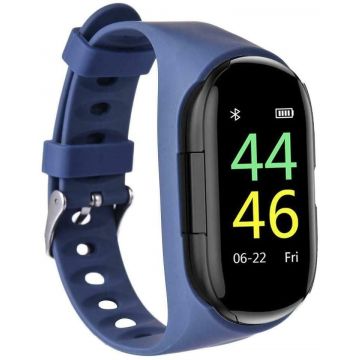 Bratara Smart Fitness cu Casti Bluetooth InEar Techstar® M1 Bluetooth 5.0, HD TFT, Incarcare USB, Greutate 36g, Control Touch, Incarcare Magnetica, Albastru