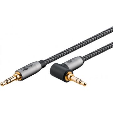 Cablu audio jack stereo 3.5mm drept/unghi 90 grade T-T 0.5m brodat, Goobay Plus G65277