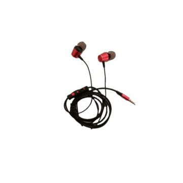 Casti Audio Stereo cu Fir In Ear, Extra Bass, Conectivitate Cablu Jack 3.5mm, W21, Rosu cu Negru