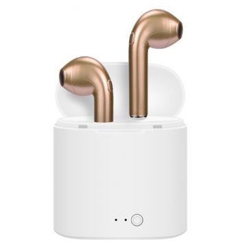 Casti Audio Wireless Techstar® i7S, Bluetooth, Gold, Tip in-ear, pentru IOS si Android