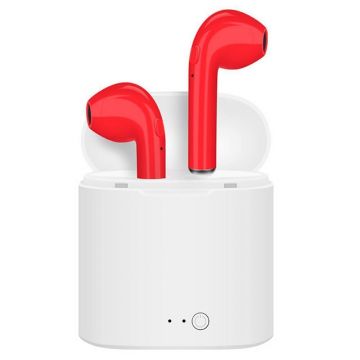 Casti Audio Wireless Techstar® i7S, Bluetooth, Rosu, Tip in-ear, pentru IOS si Android