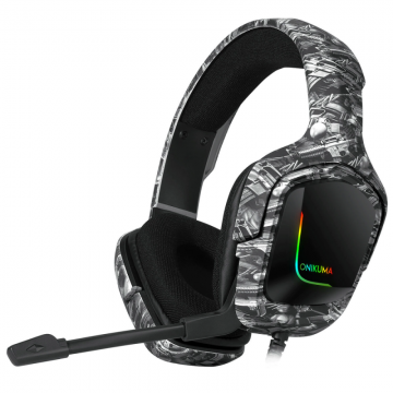 Casti Profesionale Gaming Onikuma K20, Iluminare RGB, design camuflaj