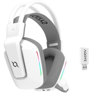 Casti wireless AQIRYS Alya 2.0, Bluetooth, iluminare RGB (Alb)