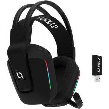 Casti wireless AQIRYS Alya 2.0, Bluetooth, iluminare RGB (Negru)