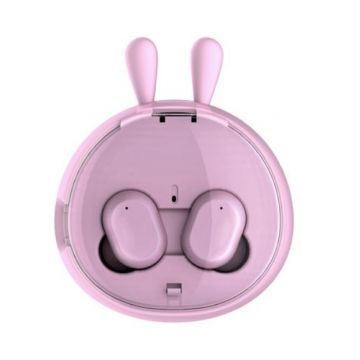 Casti Wireless BluetoothV4.2, Earbuds,Touch Control, HD Voice, Incarcare fara fir, Funny Cartoon Iepuras, Roz