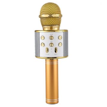 Microfon Profesional Karaoke Smart WS-858 Auriu Hi-Fi Conexiune Wireless Bluetooth 4.1 cu Difuzor si Acumulator Incorporat