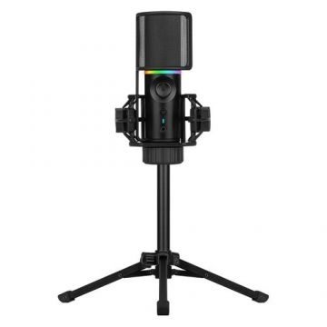 Microfon Streamplify, MIC RGB, USB-A, Negru, cu Tripod