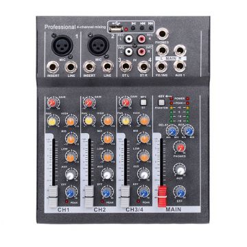 Mixer Audio Mini Portabil cu USB, 4 Canale DJ, Mix Sunet Consola, Mp3, 48V, pentru Karaoke si Petreceri