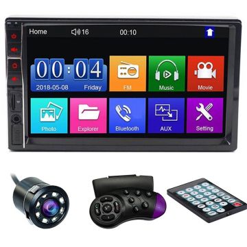 MP5 Player Techstar® 7032, 2DIN, Camera Marsarier, Ecran HD Touch 7 inch, Comenzi Volan, Telecomanda, MirrorLink, Bluetooth 4.2