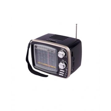 Radio Portabil FM/AM/SW, Bluetooth, Port USB/TF/AUX, Antena Telescopica, Scala Iluminata, Retro TV Box, Negru