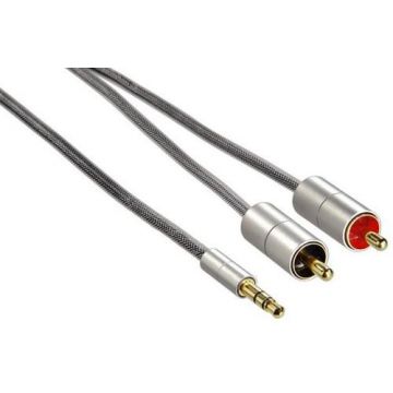 Cablu Audio Hama Aluline 80864, Jack 3.5 mm - 2 x RCA, 1 m (Argintiu)