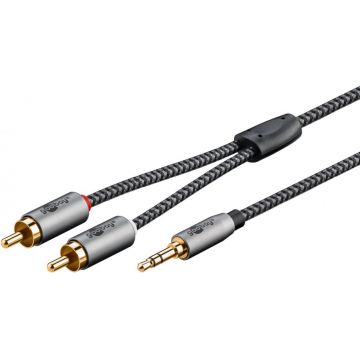 Cablu audio jack stereo 3.5mm la 2 x RCA T-T 1m brodat, Goobay Plus G65285