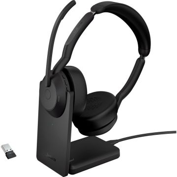 Casti Evolve2 55, with charging station, headset (black, stereo, UC, USB-A, Link380a)