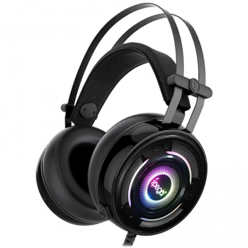 Casti Gaming Cu Fir Surround Potentiometru Microfon Incorporat Jack 3.5mm 32 Ohmi Lumina Led Negru