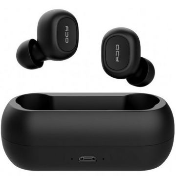 Casti wireless QCY T1c, Bluetooth 5.0, Control Buton, Negru