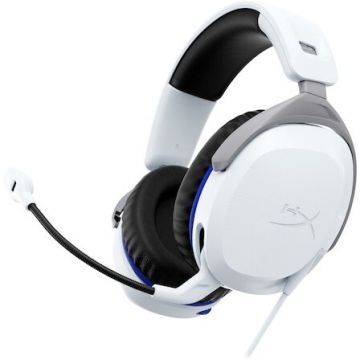 HP Casti gaming cu fir HyperX Cloud Stinger 2 PS5/PS4/PC, jack 3,5mm pentru conectare direct la controller, drivere 50mm, slidere gradate, microfon cu noise cancelling, spuma cu memorie, alb