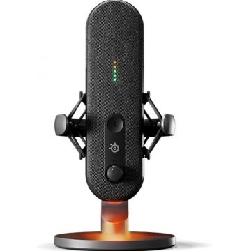 Microfon Streaming SteelSeries Alias, iluminare RGB, USB-C, cu stand (Negru)