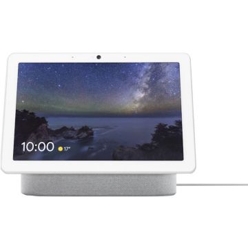 Boxa inteligenta Google Nest Hub Max, camera wide 6.5 MP, Difuzoare stereo, ecran HD 10 inch, Chalk