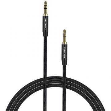 Cablu audio Vention, Jack 3.5mm (T) la Jack 3.5mm (T), 0.5m, conectori auriti, braided BBC si TPE (Negru)