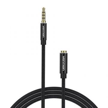 Cablu prelungitor audio Vention BHCBH, TRRS 3,5 mm tata la 3,5 mm mama 2 m (Negru)