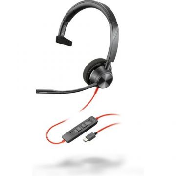 Casca Call Center Poly Blackwire 3310, Microfon, Cu fir, USB-C + Adaptor USB-C/A (Negru) Casca Call Center Poly Blackwire 3310, Microfon, Cu fir, USB-C + Adaptor USB-C/A (Negru)