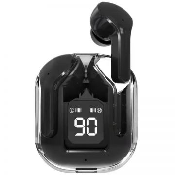 Casti audio wireless TWS UltraPods Max Clear, Bluetooth 5.3, Afisaj Baterie, Bass, Fast Charging, USB-C, Black
